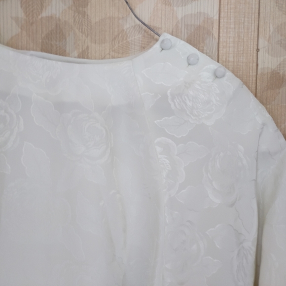 Vintage MS. Chaus Dress Formal Wedding White Rose Floral Shoulder Pads Size 10 - Picture 5 of 9